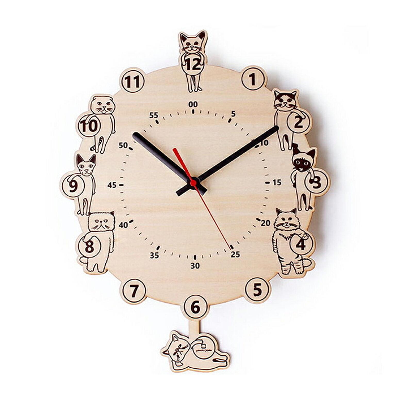 時計 かけ時計 振り子時計 壁時計 北欧 アナログ 木目調 ナチュラル 日本製 猫 犬 天然木 木製 プレゼント ヤマト工芸