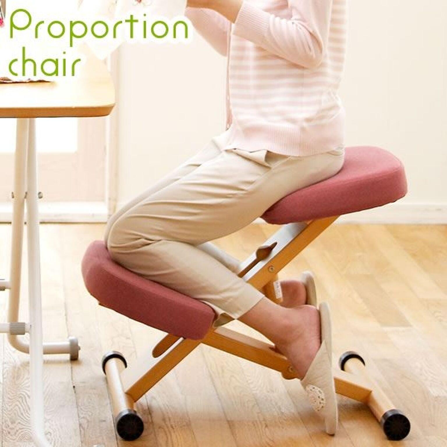 プロポーションチェア/姿勢矯正椅子 【レッド】 木製 座面高さ調整可/キャスター付き