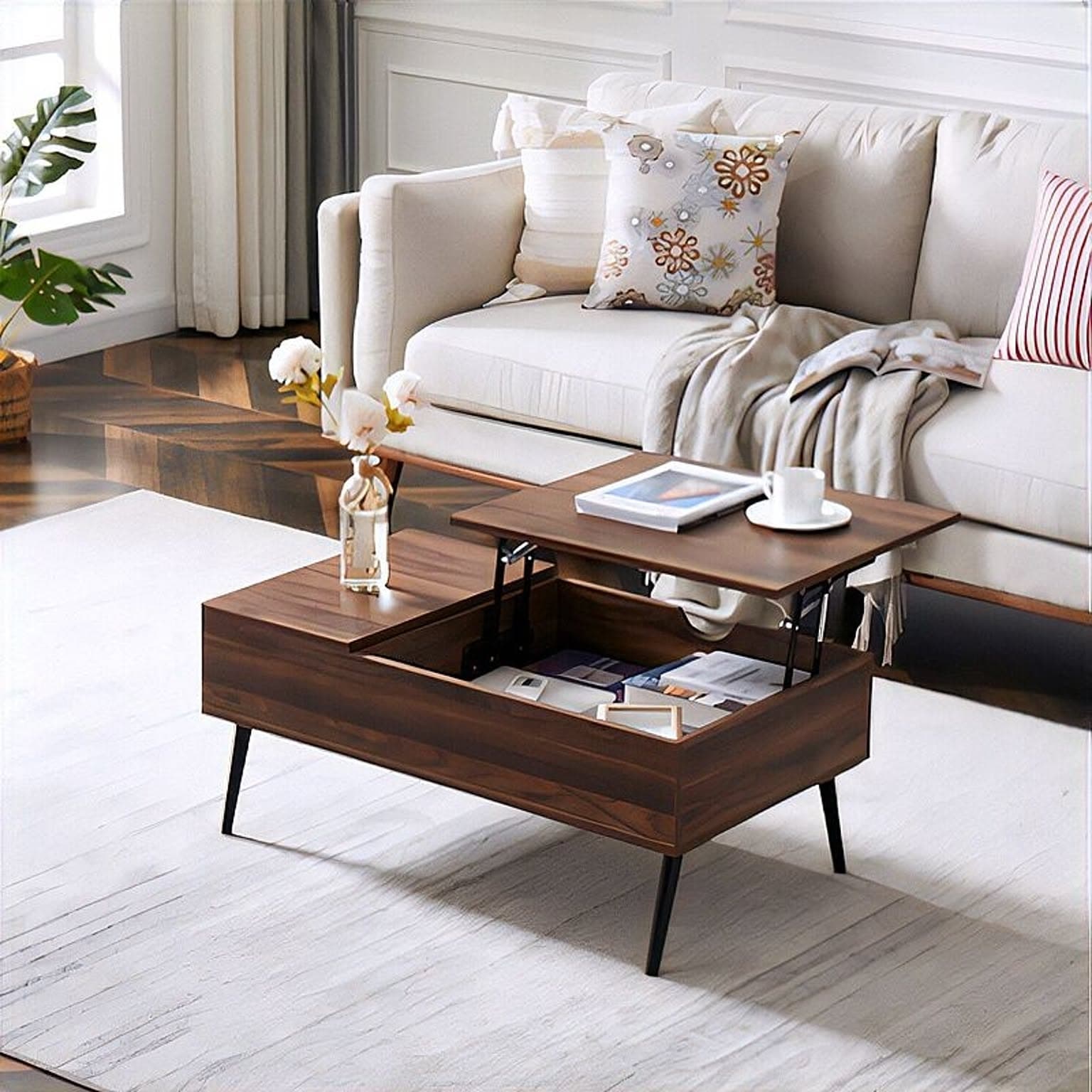 昇降式リビングテーブル 90×48 ヴィンテージブラウン 昇降式リビング  