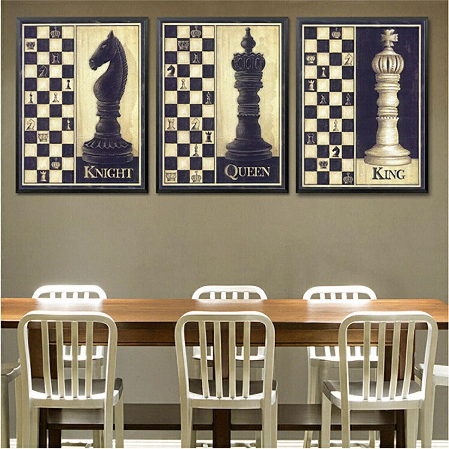 【在庫限り】ポスター 3種類 ナイト クィーン キング アンティーク チェス 駒 デザイン チェス盤 インテリア おしゃれ 大人 デザイン クラシック レトロ