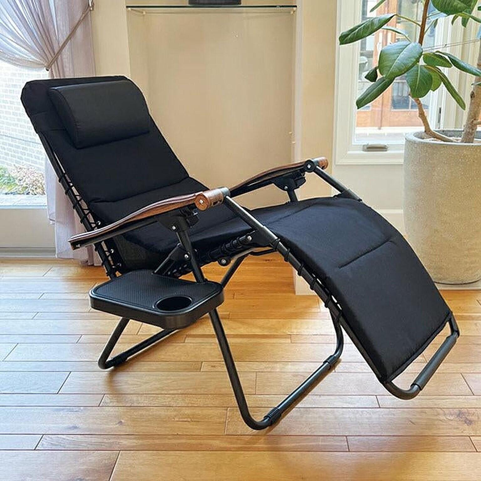 無重力チェア リクライニングチェア 折りたたみ サイドテーブル付き ハンモック風 肘掛 リラックスチェア パーソナルチェア 椅子 完成品