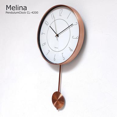 掛け時計 壁掛け時計 振り子時計 おしゃれ 北欧 モダン クロック アルミ 金属 ピンク スイープムーブメント 連続秒針 静か 静音 音がしない リビング ダイニング インターフォルム Melina 