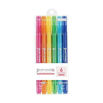 （まとめ） トンボ鉛筆 水性サインペンプレイカラーK ツインタイプ 6色（各色1本） GCF-611A 1パック 【×10セット】