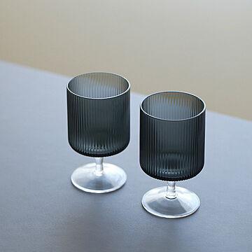 ferm LIVING (ファームリビング) Ripple Wine Glasses(リップル ワイングラス）２個セット  クリア/スモークグレー