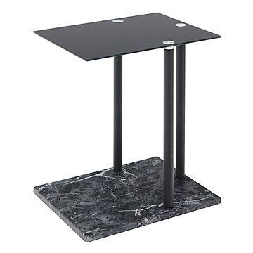 ヤマソロ グラッド サイドテーブル 強化ガラス 大理石柄 ブラック 継ぎ脚 高さ調節可能