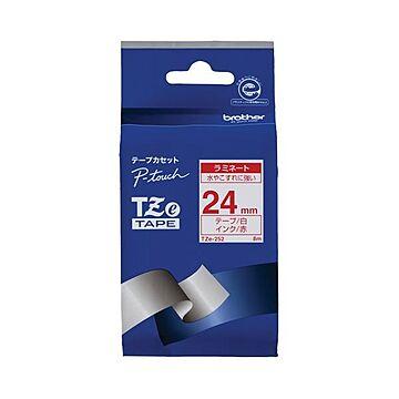 (まとめ) ブラザー BROTHER ピータッチ TZeテープ ラミネートテープ 24mm 白／赤文字 TZE-252 1個 【×10セット】