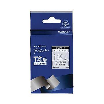 (まとめ) ブラザー ピータッチ TZeテープラミネートテープ 12mm 透明/白文字 TZE-135 1個 【×10セット】