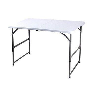 作業テーブル アウトドアテーブル 約幅60×長さ122×高さ48.5〜74cm 折りたたみ 強化プラスチック天板 スチール キャンプ
