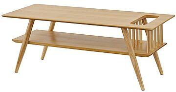 棚付センターテーブル ナチュラル W105×D45×H38 マガジンラック付 天然木製
