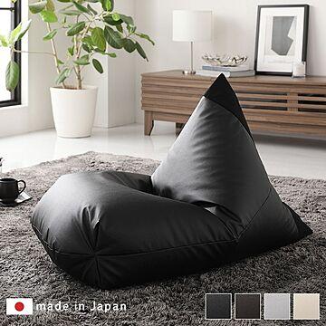 合成皮革 ブラック 三角形 ビーズクッション 日本製 フロアソファ