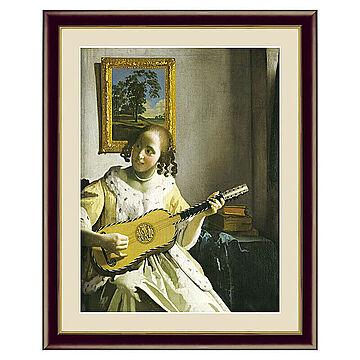 Johannes Vermeer（ヨハネス・フェルメール） ギターを弾く女  アートポスター（フレーム付き） m10768