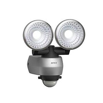 ムサシ LED センサーライト 7.5W×2灯 照明器具 防雨タイプ 屋内外用 防災備品 防犯用品 幅15.5cm