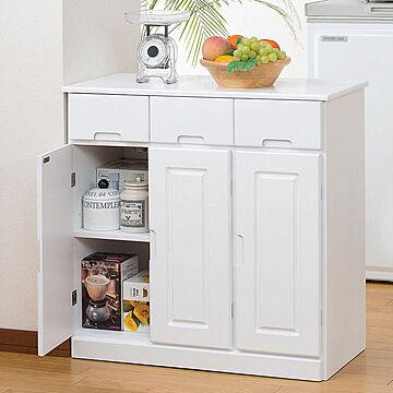 fam+ 天然木製キッチンカウンター 3扉 完成品 ホワイト