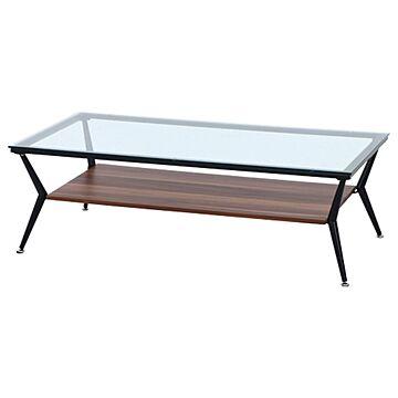 ガラス製リビングテーブル/ダイニングテーブル  強化ガラス天板 スチールフレーム 棚板付 『クレア』
