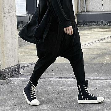 サルエルパンツ 黒ボタン アラジンパンツ ブラック ボトムス ロング丈 UV対策 大きいサイズ ゆったり 伸縮性 ファッション アジアン メンズ