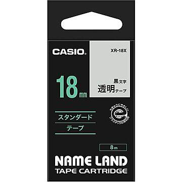 （まとめ） カシオ CASIO ネームランド NAME LAND スタンダードテープ 18mm×8m 透明／黒文字 XR-18X 1個 【×4セット】