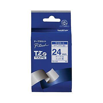 (まとめ) ブラザー BROTHER ピータッチ TZeテープ ラミネートテープ 24mm 白／青文字 TZE-253 1個 【×10セット】