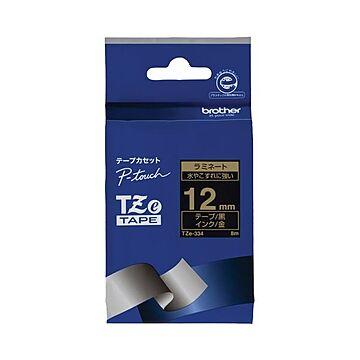 (まとめ) ブラザー ピータッチ TZeテープラミネートテープ 12mm 黒/金文字 TZE-334 1個 【×10セット】