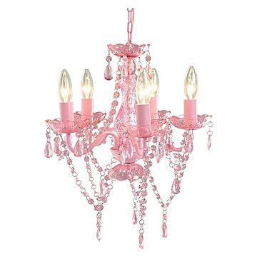 5灯シャンデリア照明器具 ピンク スチール＆アクリル製 幅38×奥行38×高さ45cm 組立品