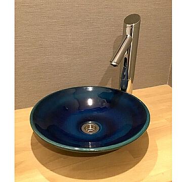 信楽焼 ブルーガラス手洗鉢 直径33cm