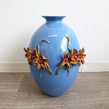かわ畑貿易 陶器花瓶 青 0705RTA007