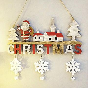 クリスマス ドア吊り下げ サンタクリスマスサイン 木製 デコレーション 鈴 雪の結晶