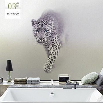 ガラスステッカー モノトーン 豹 ヒョウ ウォールステッカー 動物 北欧 ウォール 壁 ステッカー 壁紙 バスルーム トイレ
