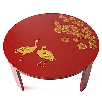 大サイズの松鶴デザインの赤い和風カフェテーブル