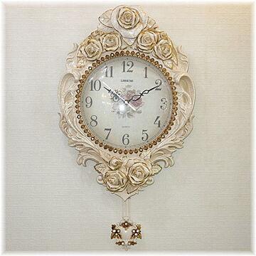 ☆新品 可愛い壁掛け時計 壁掛け薔薇モチーフ アンティーク調 振子時計 おしゃれ 豪華 可愛い シンプル アンティーク