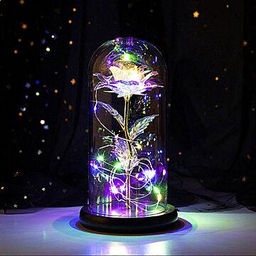 照明 薔薇 ガラスドーム LED 3D オブジェ 雑貨 玄関 インテリア レインボー ギャラクシーローズ おしゃれライト ガラスアート バラ ローズ