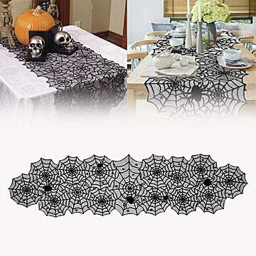ハロウィン ブラック テーブルクロス レース 蜘蛛の巣 デザイン テーブルランナー 室内 飾り付け