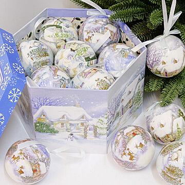 クリスマス オーナメント クリスマスボール 14個セット 箱付き リボン付き 雪の結晶 柄付き 雪だるま