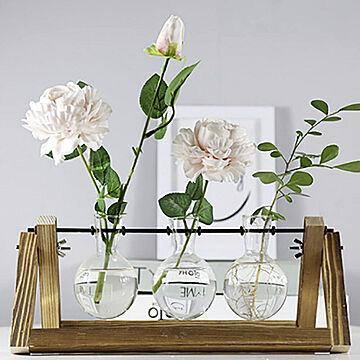 フラスコ型 卓上花瓶 透明 ガラス 製 枠 水耕栽培用 工芸品 丸型